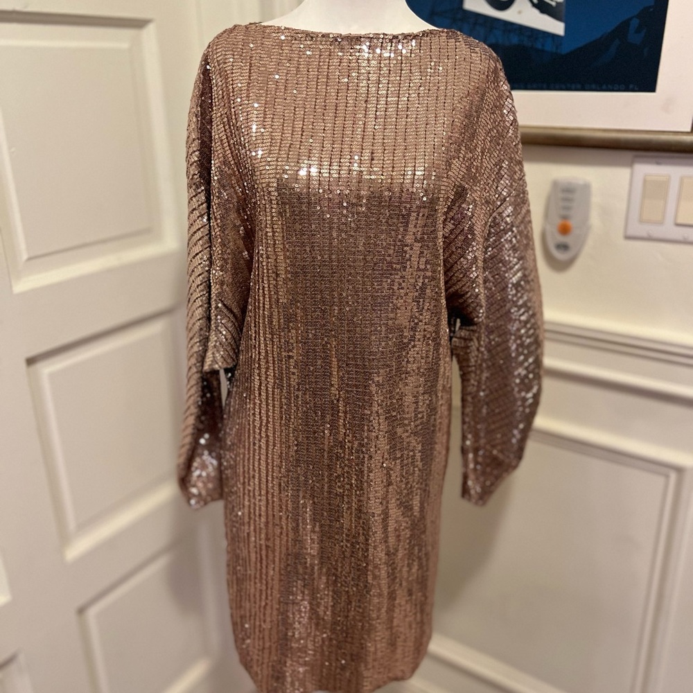 EUC Zara Rose Gold Sequined Batwing Mini Dress Sz S